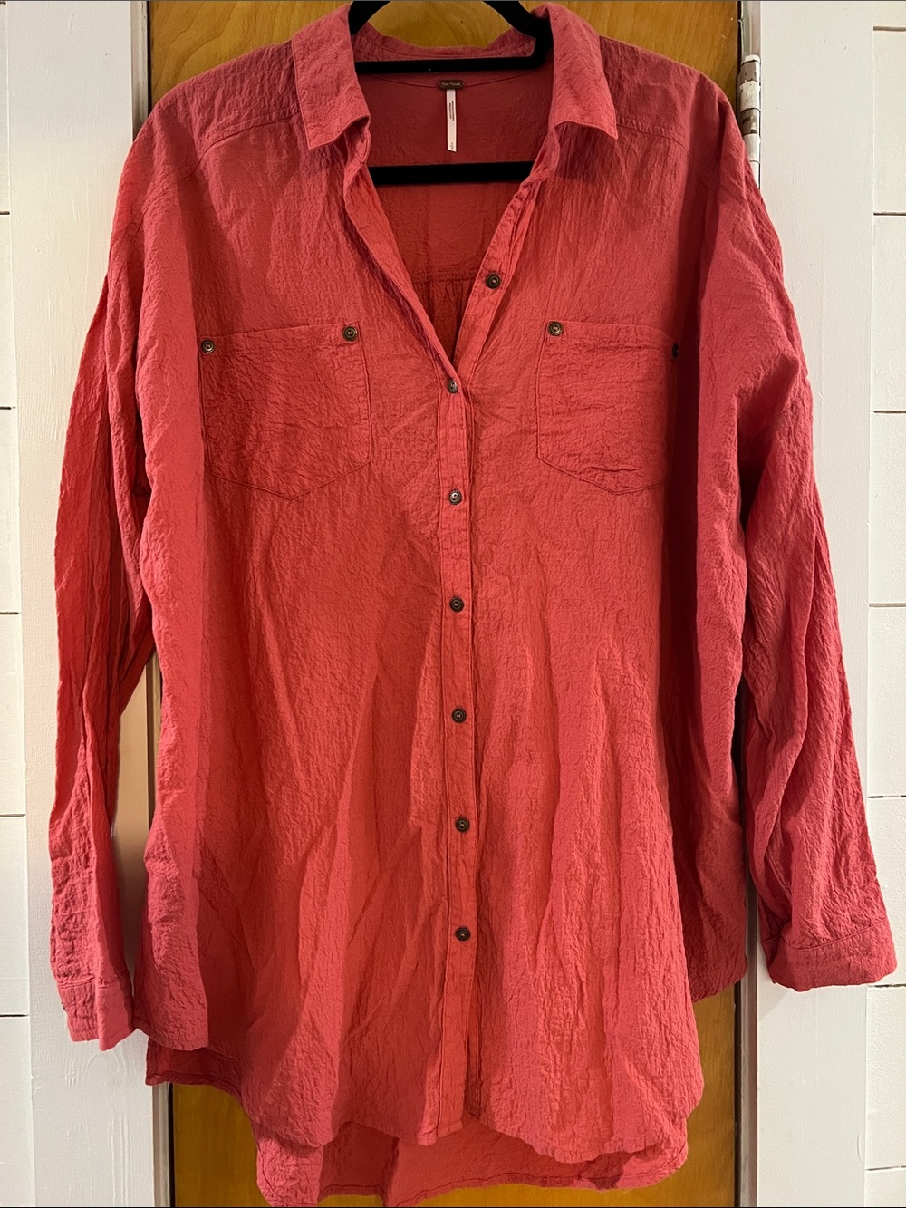 Free People Relaxed Button-Front Women's Top in Coral Pink